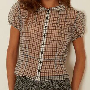 Yvonne Sheer Plaid Organza Top- Medium, Never Worn-- SOLD OUT